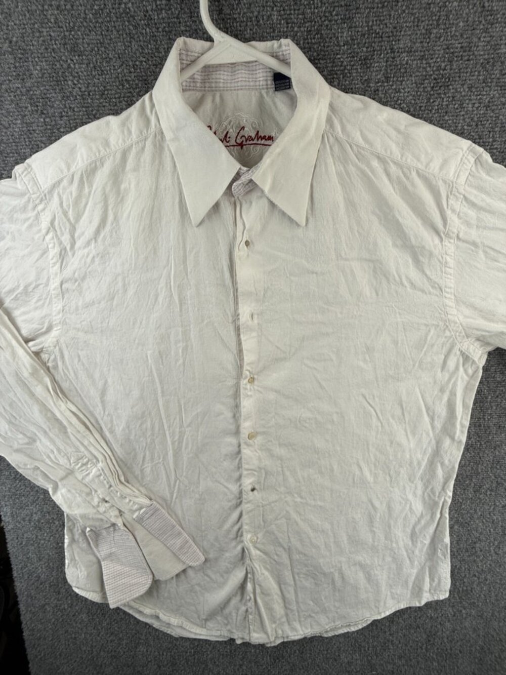 Robert Graham Button Up Shirt Designer French Cuff White 2XL Graphic Cotton **